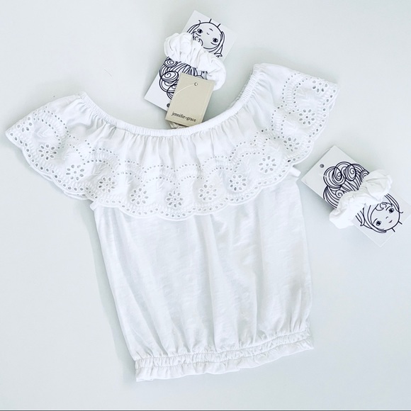 Eyelet Ruffle Neck Top Girl - Picture 1 of 11